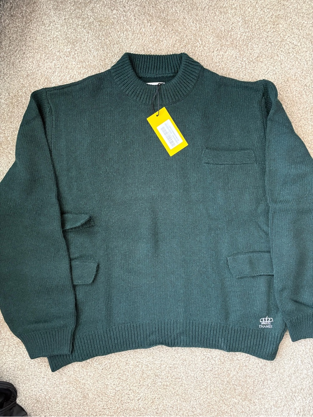 Thames Forest Green Pocket Crewneck Sweater